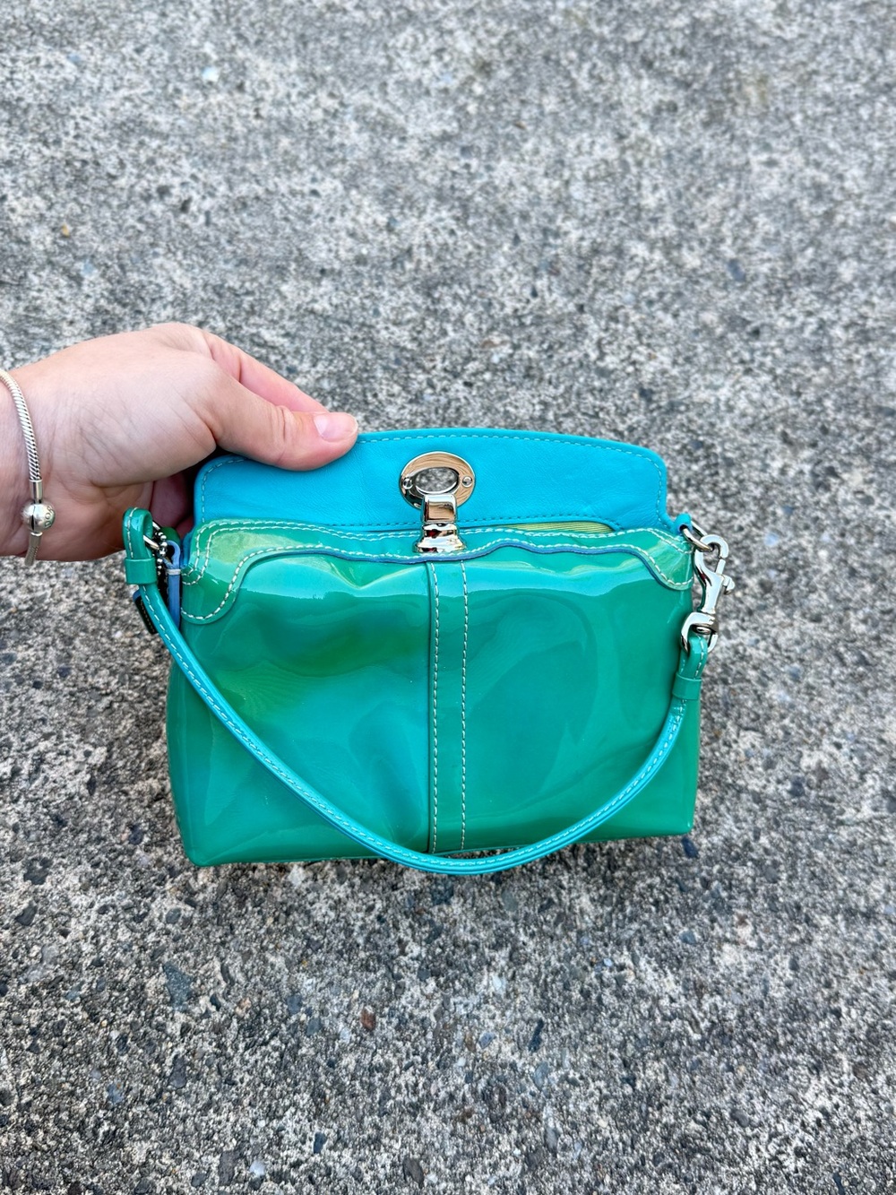 Coach Y2K Patent Leather Mini Purse Green Teal Glossy Vintage - Picture 14 of 16
